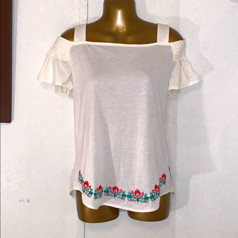 Darling blue cold shoulder embroidered top